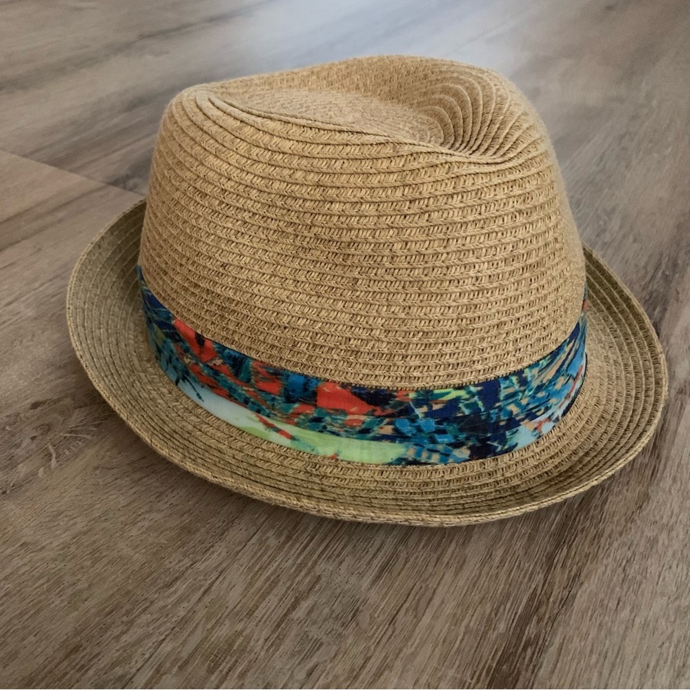San Diego Hat Company Tan Straw Fedora with Multicolor Band, Size O/S